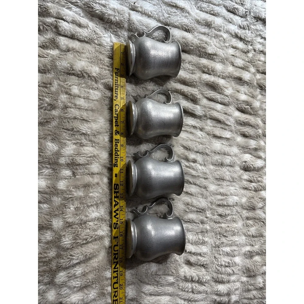 4 Pewter MUGS COFFEE CUPS BEER STEINS Queen Anne Style Vintage 4.25